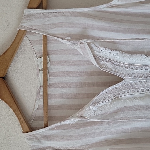 St Tropez West White Tan Stripe Linen Dress Size Small - Picture 2 of 6